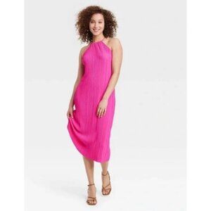 A New Day Knit Plisse Dress Women Large Barbie Pink NEW Preppy Beach Resortwear